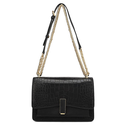 Small Croco Franzy Leather Shoulder Bag - Black