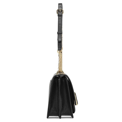 Small Croco Franzy Leather Shoulder Bag - Black
