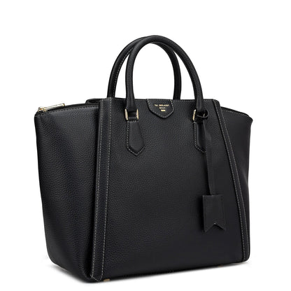 Medium Wax Leather Satchel - Black