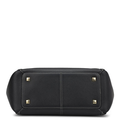 Medium Wax Leather Satchel - Black