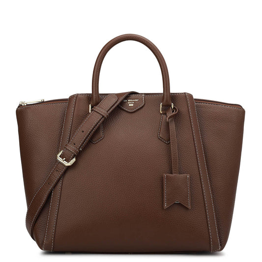 Medium Wax Leather Satchel - Espresso