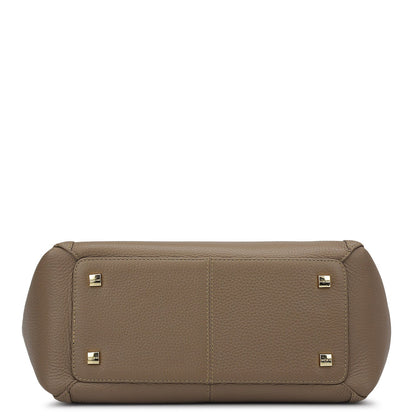 Medium Wax Leather Satchel - Taupe