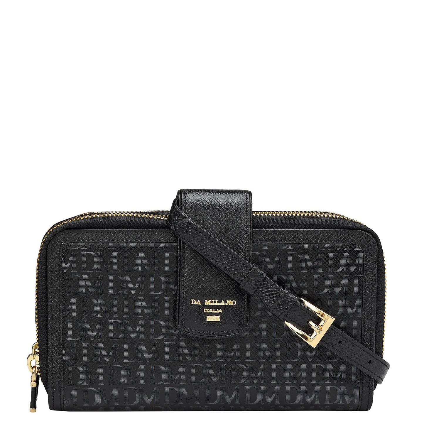 Monogram Leather Ladies Sling Wallet - Black