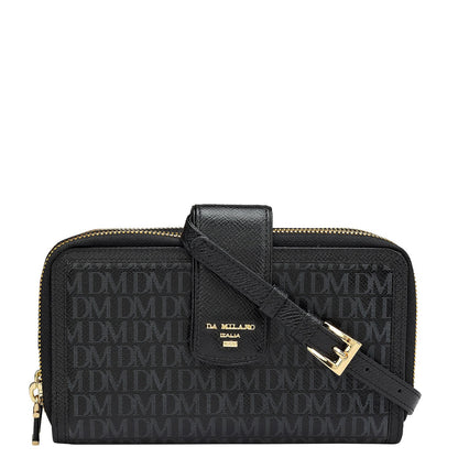 Monogram Leather Ladies Sling Wallet - Black