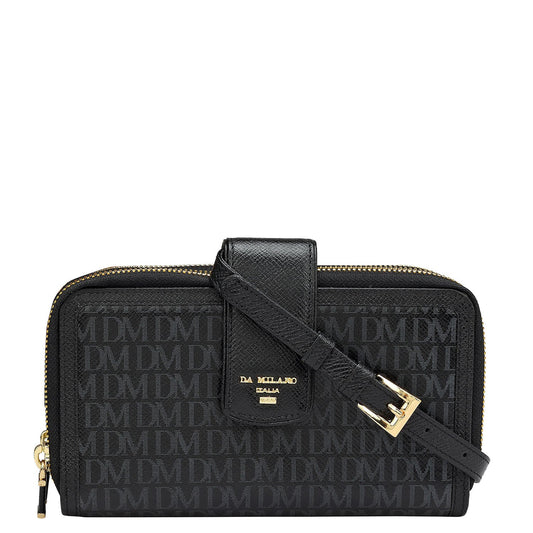 Monogram Leather Ladies Sling Wallet - Black