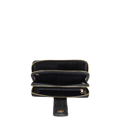 Monogram Leather Ladies Sling Wallet - Black