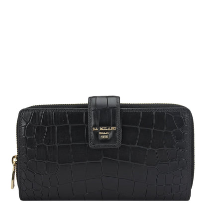 Croco Leather Ladies Wallet - Black