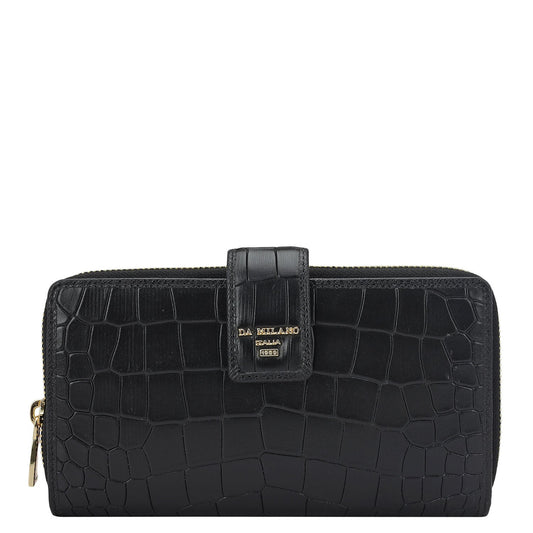 Croco Leather Ladies Wallet - Black