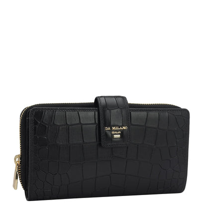 Croco Leather Ladies Wallet - Black