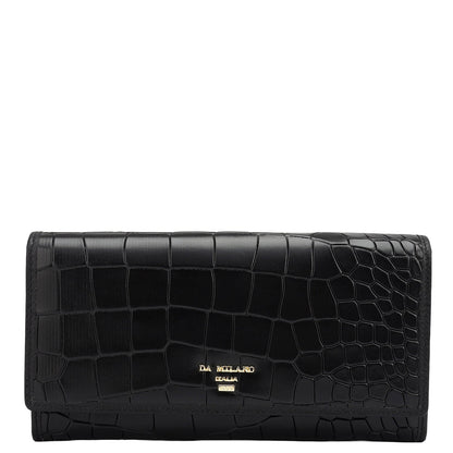 Croco Leather Ladies Wallet - Black