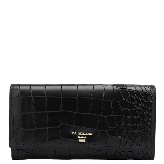 Croco Leather Ladies Wallet - Black