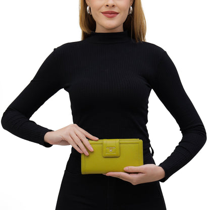 Wax Leather Ladies Wallet - Green Tea