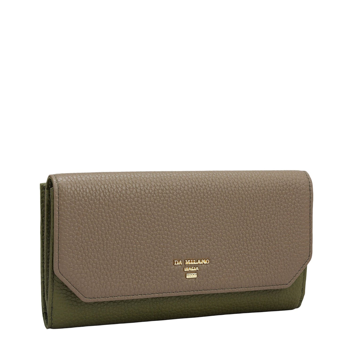 Wax Leather Ladies Wallet - Greyish Taupe & Fern