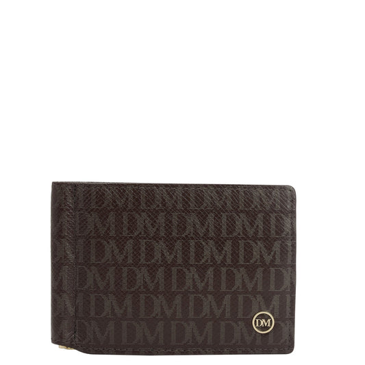 13 Slots Monogram Leather Money Clip-Chocolate