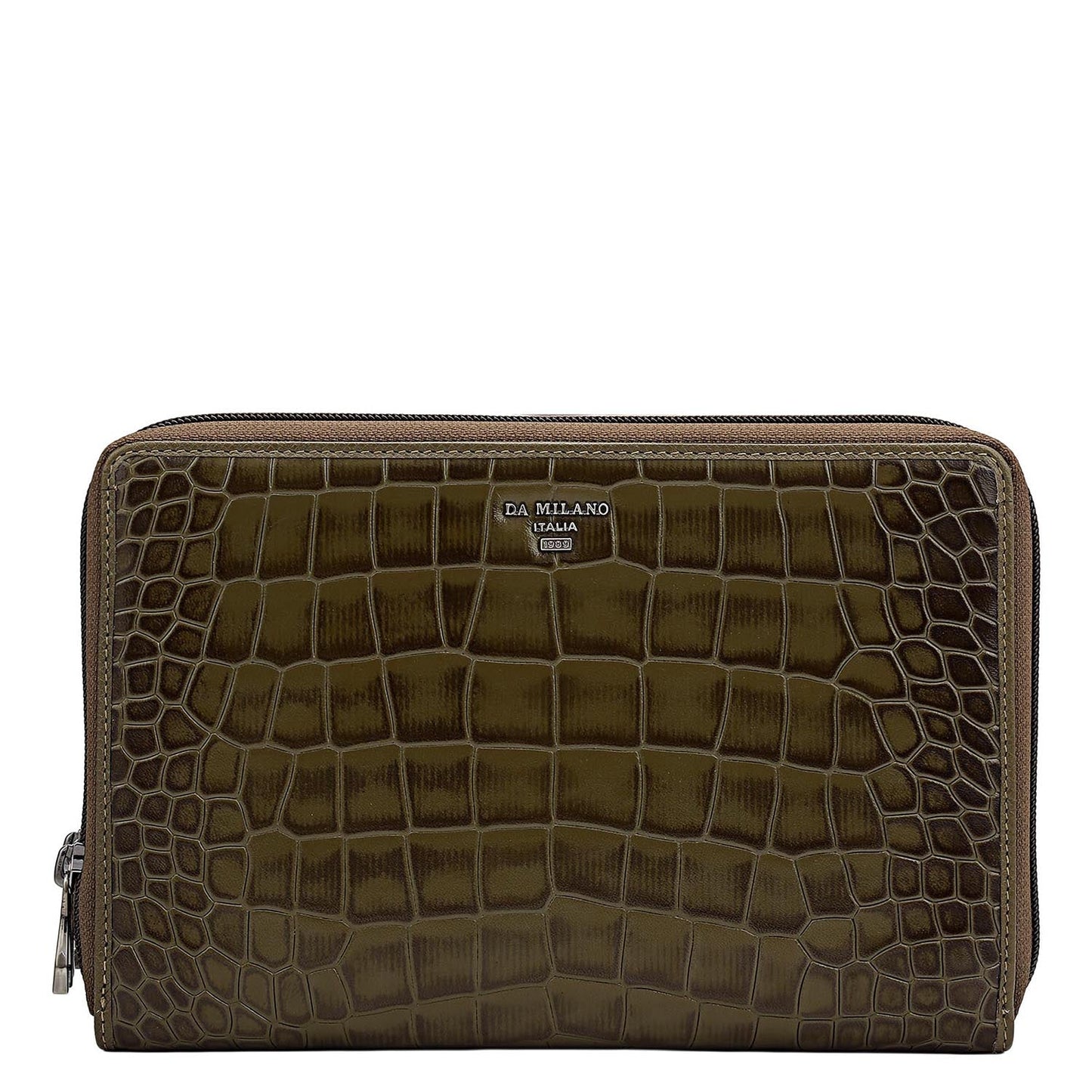 Croco Leather Multi Pouch - Military Green