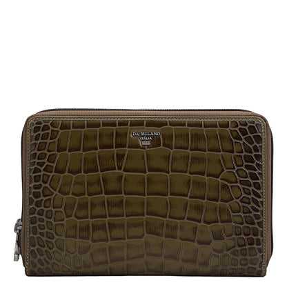 Croco Leather Multi Pouch - Military Green