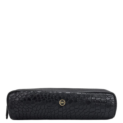 Croco Franzy Leather Multi Pouch - Black