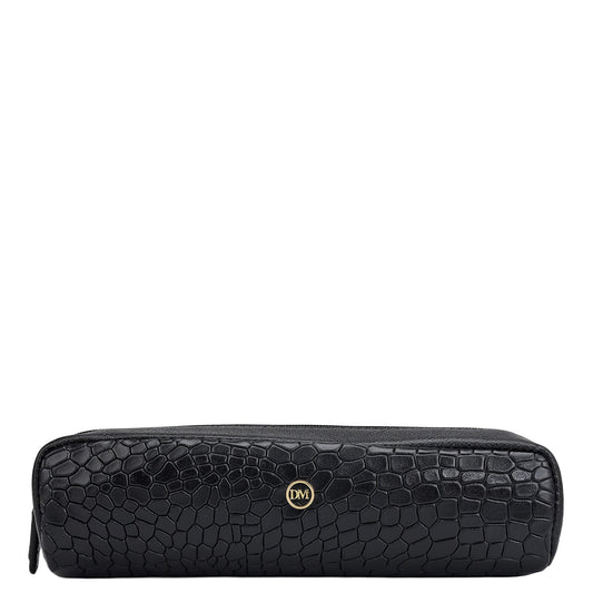 Croco Franzy Leather Multi Pouch - Black