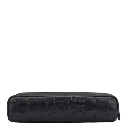 Croco Franzy Leather Multi Pouch - Black