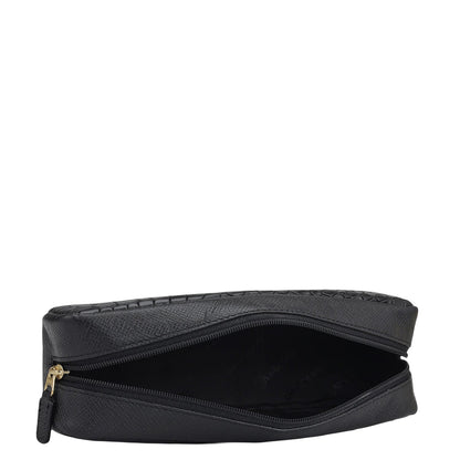 Croco Franzy Leather Multi Pouch - Black