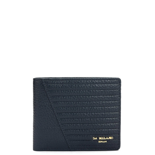 Wax Stripe Leather Mens Wallet - Navy