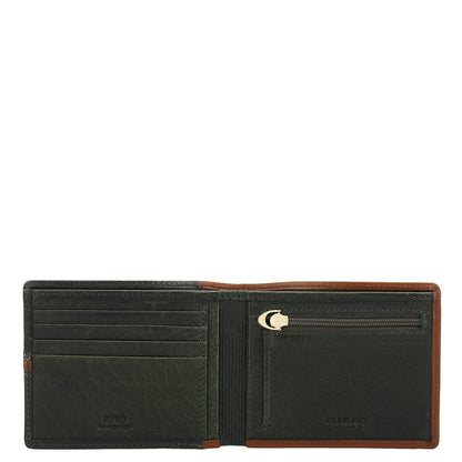 Cognac & Green Bifold Leather Mens Wallet