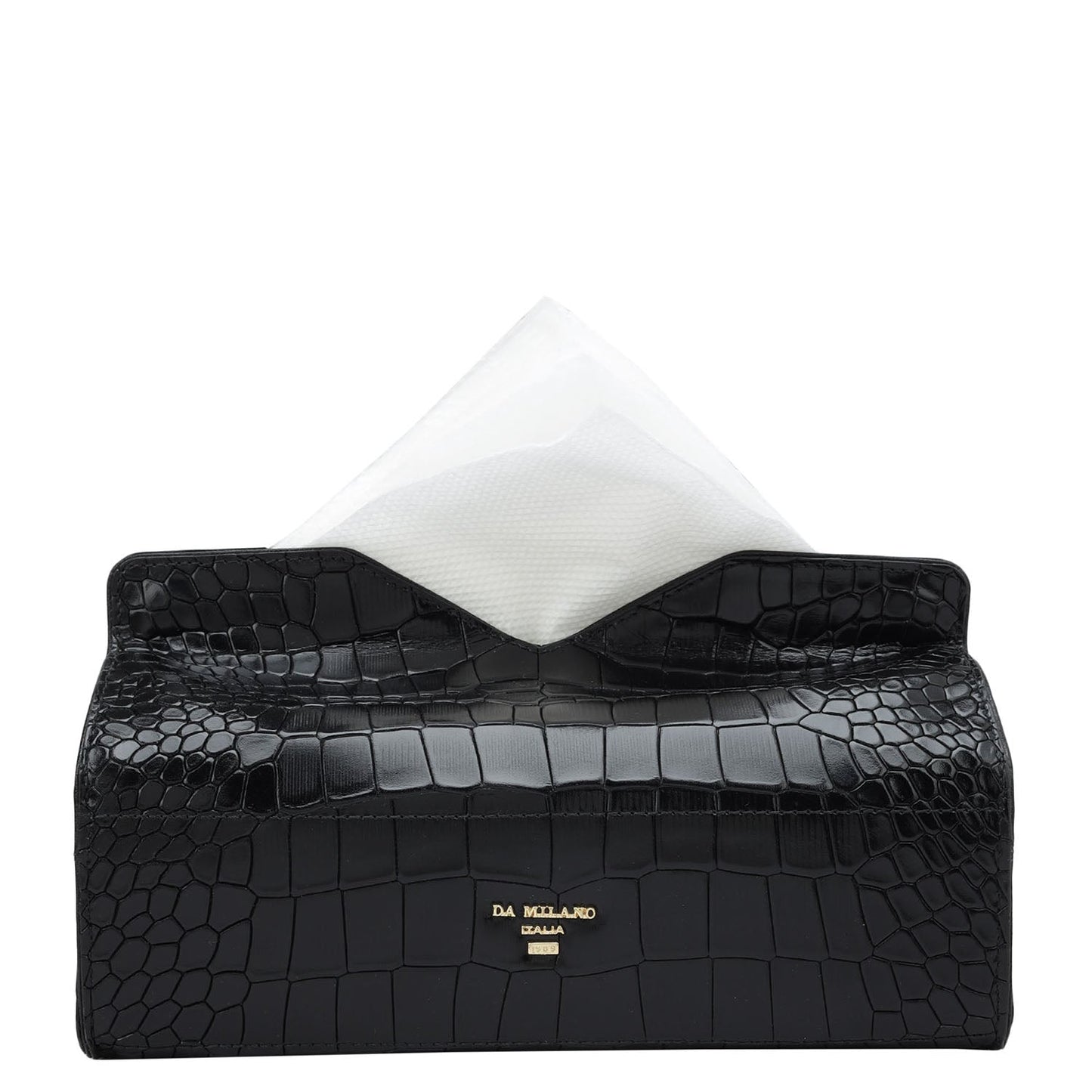 Croco Leather Napkin Case - Black