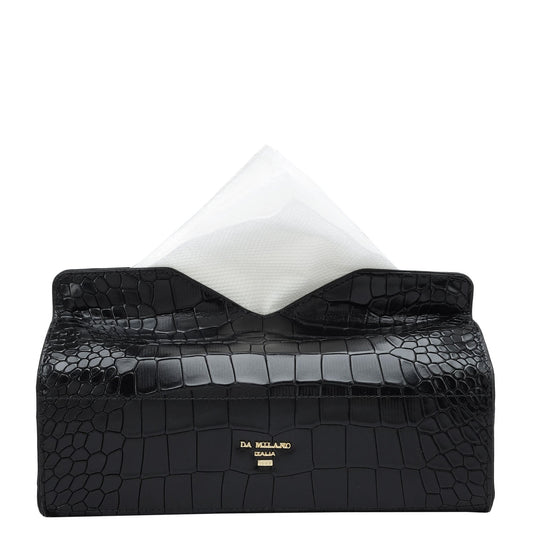 Croco Leather Napkin Case - Black