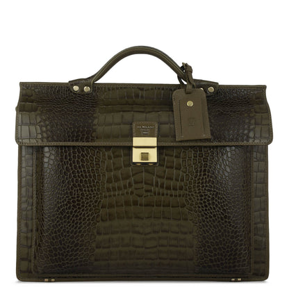 Croco Leather Portfolio - Military Green