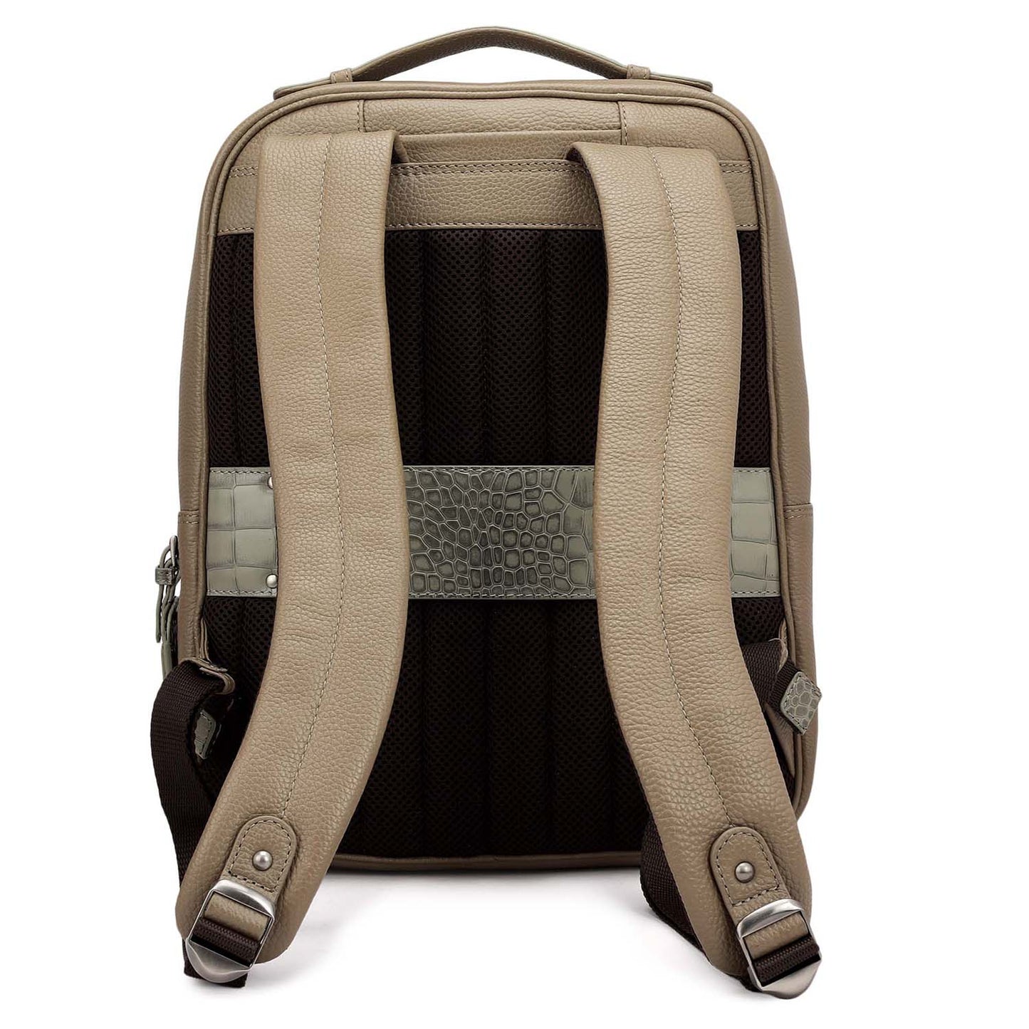 Wax Croco Leather Backpack - Greyish Taupe
