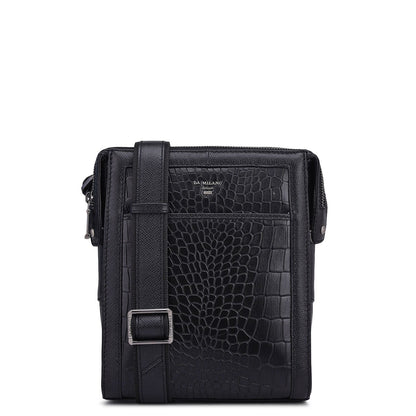 Croco Franzy Leather Men Sling - Black