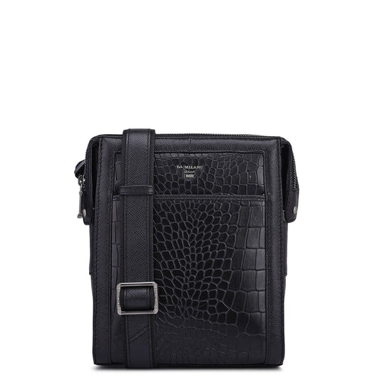 Croco Franzy Leather Men Sling - Black