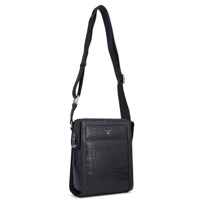 Croco Franzy Leather Men Sling - Black