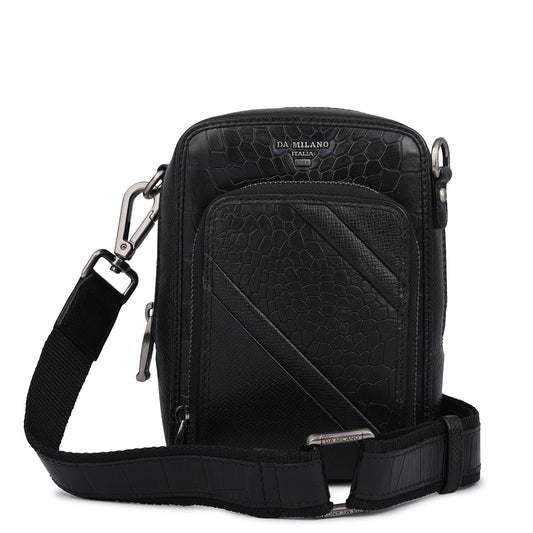 Croco Franzy Leather Men Sling - Black