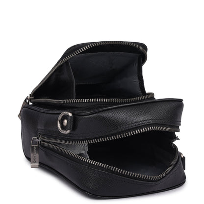 Croco Franzy Leather Men Sling - Black