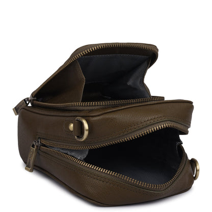 Croco Franzy Leather Men Sling - Military Green