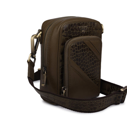 Croco Franzy Leather Men Sling - Military Green