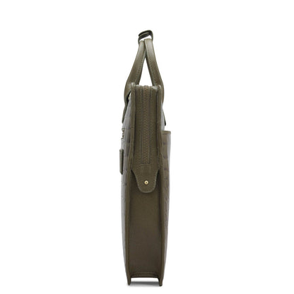 Croco Leather Laptop Sleeve - Military Green