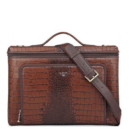 Croco Leather Laptop Sleeve - Brown