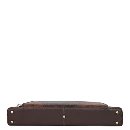 Croco Leather Laptop Sleeve - Brown