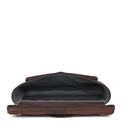 Croco Leather Laptop Sleeve - Brown