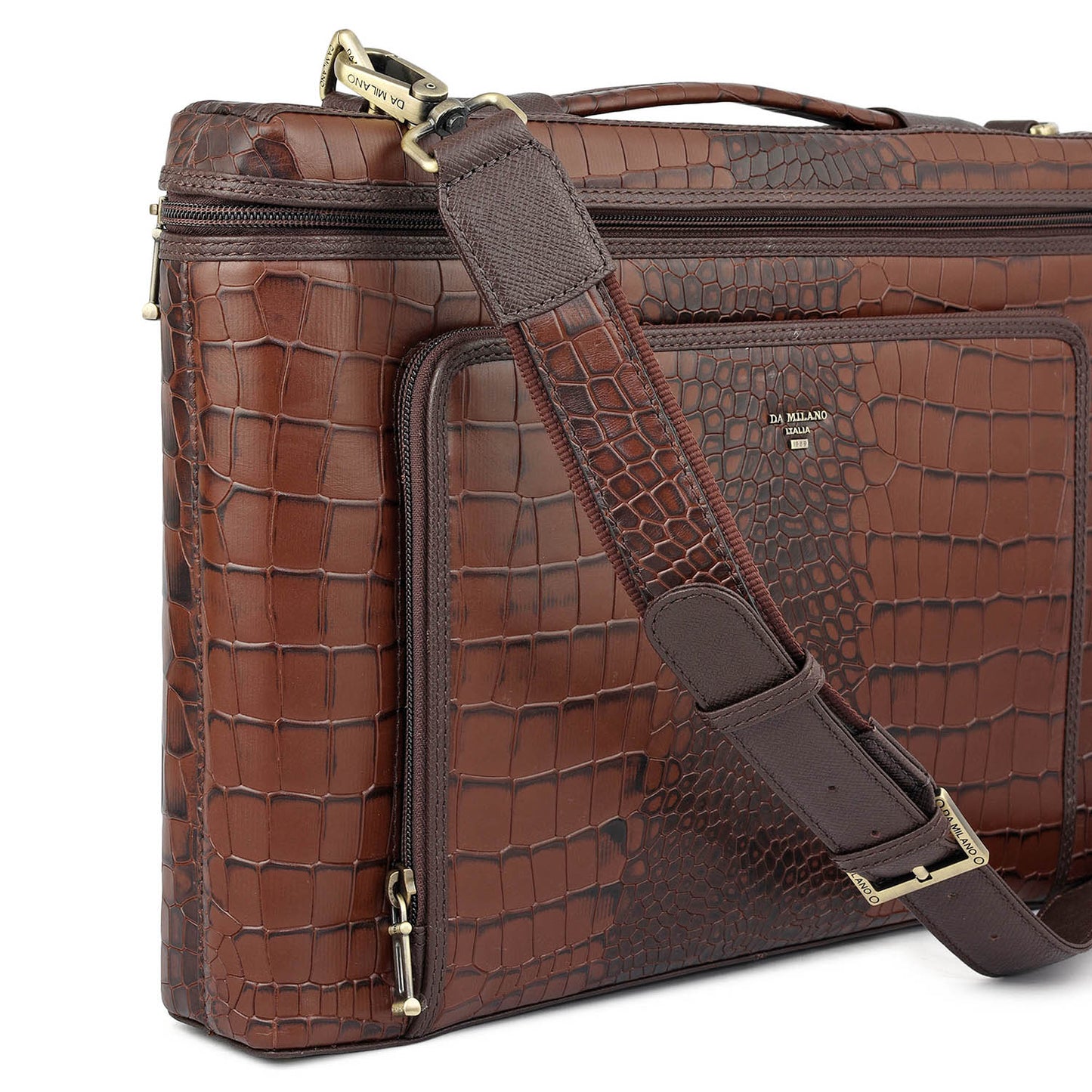 Croco Leather Laptop Sleeve - Brown
