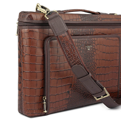 Croco Leather Laptop Sleeve - Brown