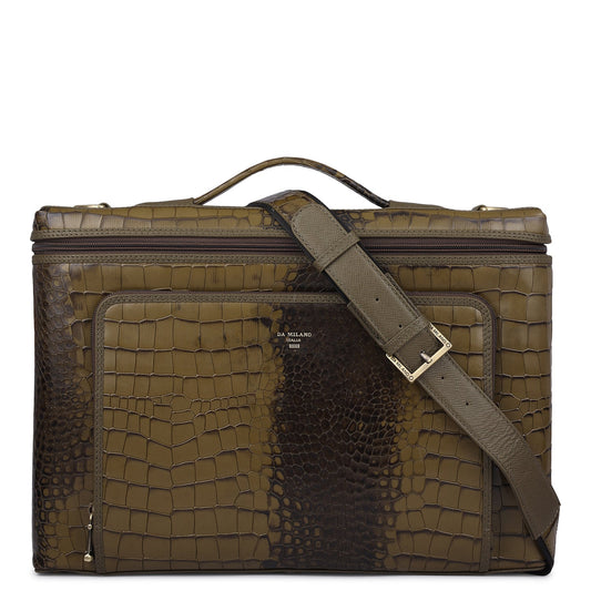 Croco Leather Laptop Sleeve - Military Green