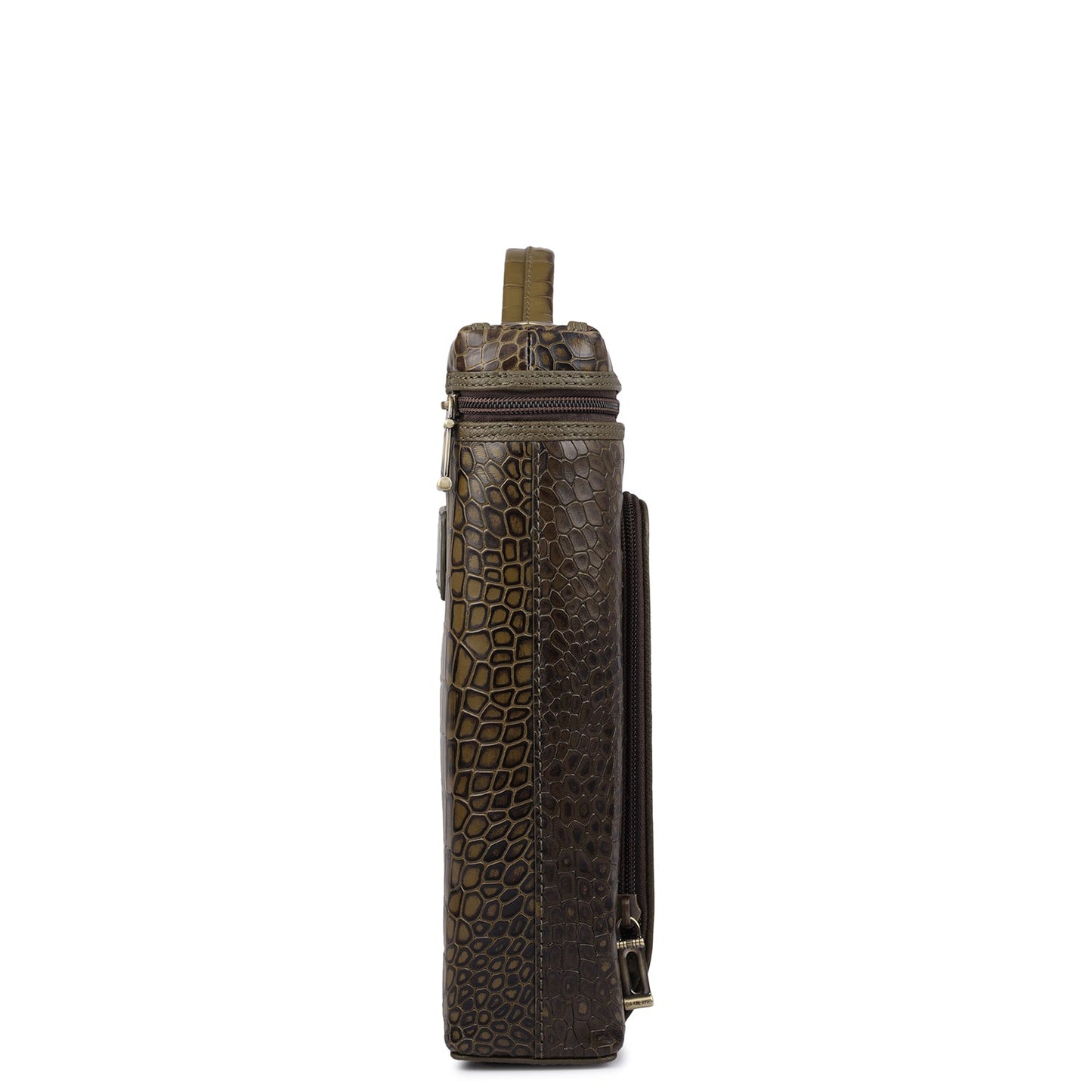 Croco Leather Laptop Sleeve - Military Green