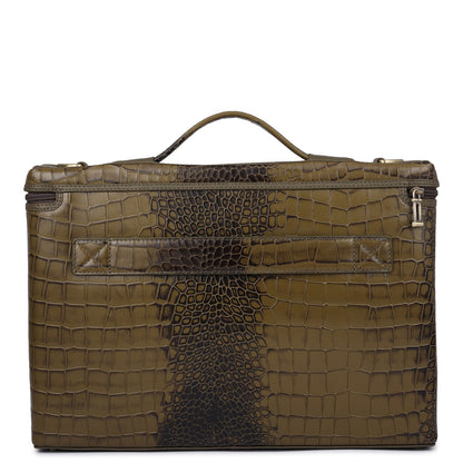 Croco Leather Laptop Sleeve - Military Green