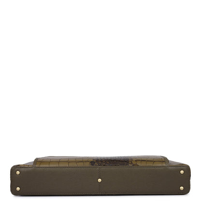 Croco Leather Laptop Sleeve - Military Green