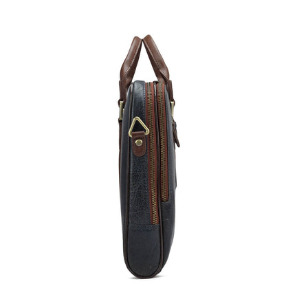 Elephant Pattern Leather Laptop Sleeve - Navy