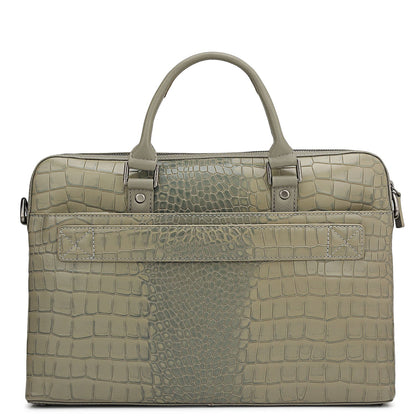 Croco Leather Laptop Sleeve - Stone Grey