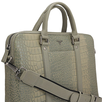 Croco Leather Laptop Sleeve - Stone Grey